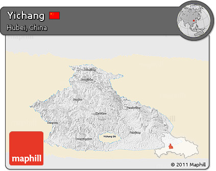 Classic Style Panoramic Map of Yichang, single color outside