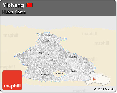 Classic Style Panoramic Map of Yichang, single color outside