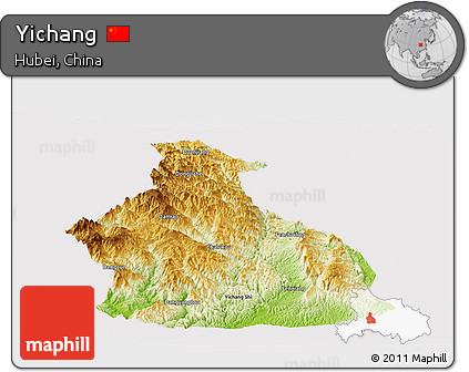 Physical Panoramic Map of Yichang, cropped outside