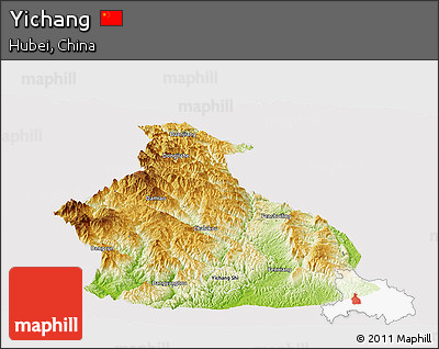 Physical Panoramic Map of Yichang, cropped outside