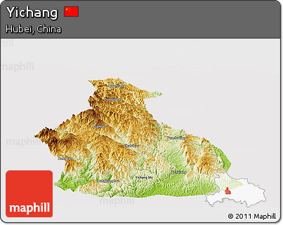 Physical Panoramic Map of Yichang, cropped outside