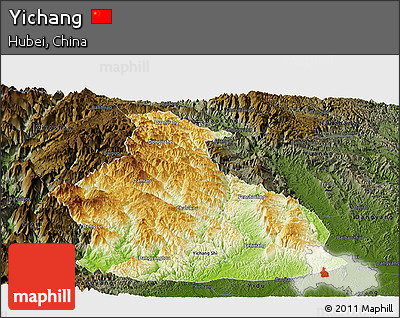 Physical Panoramic Map of Yichang, darken