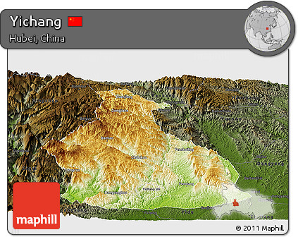 Physical Panoramic Map of Yichang, darken