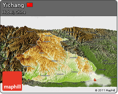 Physical Panoramic Map of Yichang, darken