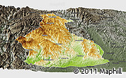 Physical Panoramic Map of Yichang, darken, semi-desaturated