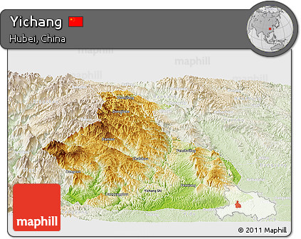 Physical Panoramic Map of Yichang, lighten
