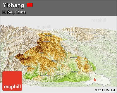 Physical Panoramic Map of Yichang, lighten