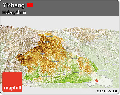 Physical Panoramic Map of Yichang, lighten