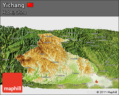 Physical Panoramic Map of Yichang, satellite outside