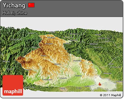 Physical Panoramic Map of Yichang, satellite outside