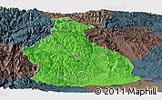 Political Panoramic Map of Yichang, darken, semi-desaturated