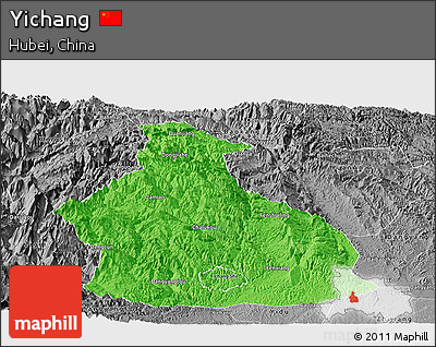 Political Panoramic Map of Yichang, desaturated