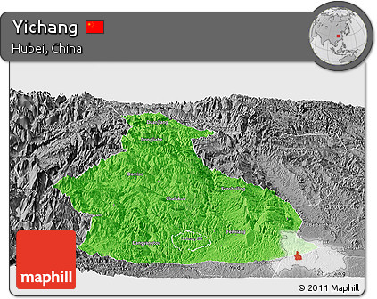 Political Panoramic Map of Yichang, desaturated
