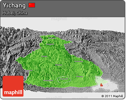 Political Panoramic Map of Yichang, desaturated