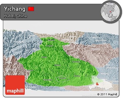 Political Panoramic Map of Yichang, lighten, semi-desaturated