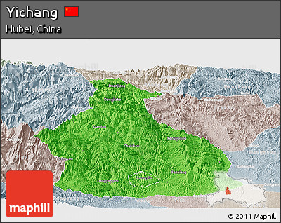 Political Panoramic Map of Yichang, lighten, semi-desaturated