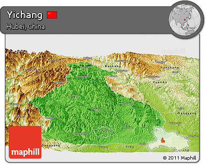 Political Panoramic Map of Yichang, physical outside