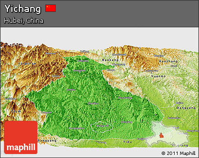 Political Panoramic Map of Yichang, physical outside