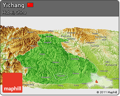 Political Panoramic Map of Yichang, physical outside