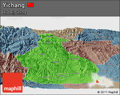 Political Panoramic Map of Yichang, semi-desaturated