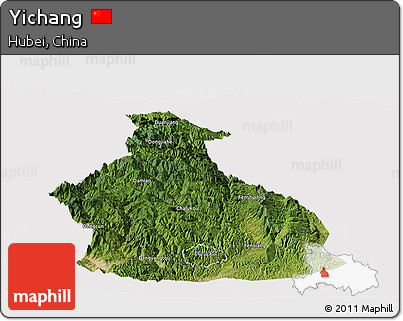 Satellite Panoramic Map of Yichang, cropped outside