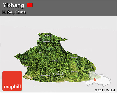 Satellite Panoramic Map of Yichang, cropped outside