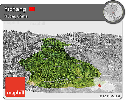 Satellite Panoramic Map of Yichang, lighten, desaturated