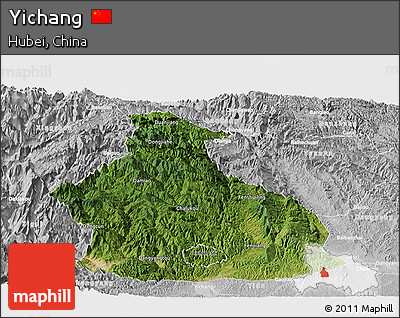 Satellite Panoramic Map of Yichang, lighten, desaturated