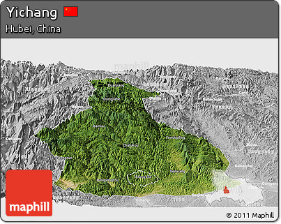 Satellite Panoramic Map of Yichang, lighten, desaturated