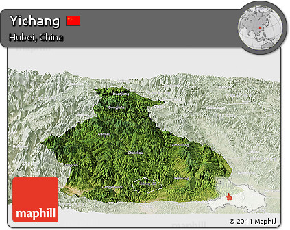 Satellite Panoramic Map of Yichang, lighten