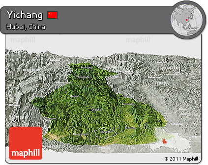Satellite Panoramic Map of Yichang, lighten, semi-desaturated