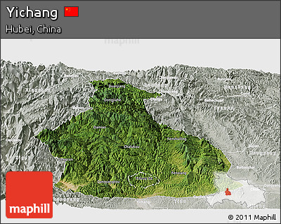 Satellite Panoramic Map of Yichang, lighten, semi-desaturated