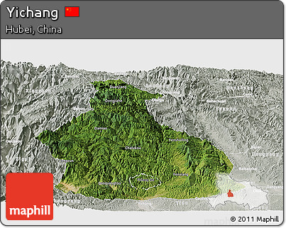 Satellite Panoramic Map of Yichang, lighten, semi-desaturated