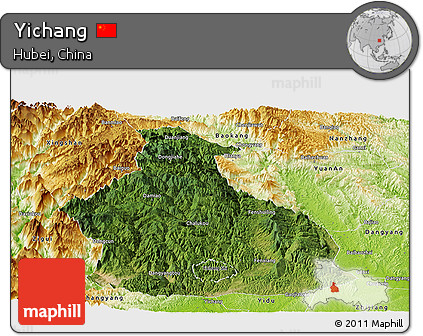 Satellite Panoramic Map of Yichang, physical outside