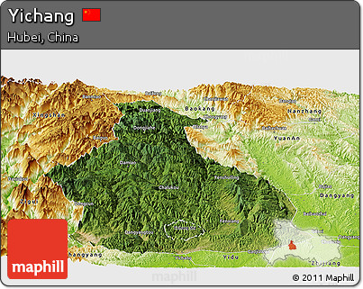 Satellite Panoramic Map of Yichang, physical outside