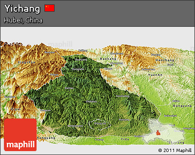 Satellite Panoramic Map of Yichang, physical outside