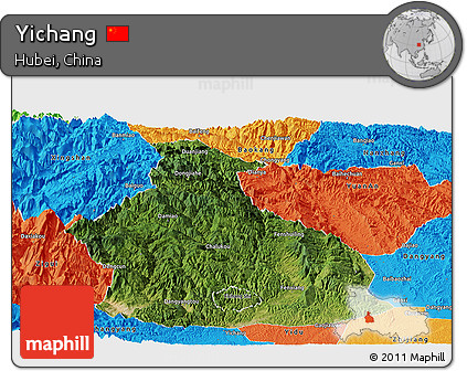 Satellite Panoramic Map of Yichang, political outside