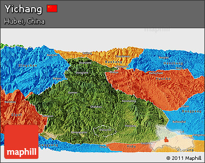 Satellite Panoramic Map of Yichang, political outside