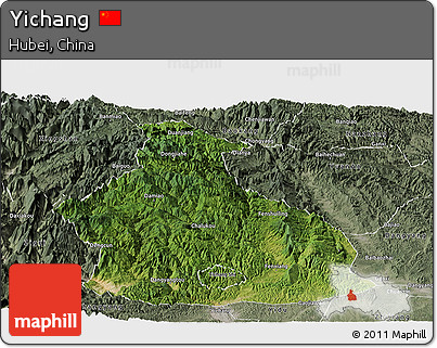 Satellite Panoramic Map of Yichang, semi-desaturated