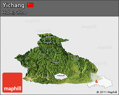 Satellite Panoramic Map of Yichang, single color outside