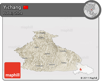 Shaded Relief Panoramic Map of Yichang, cropped outside