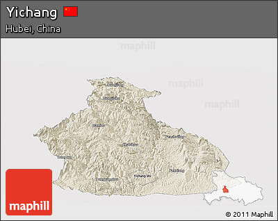 Shaded Relief Panoramic Map of Yichang, cropped outside