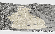Shaded Relief Panoramic Map of Yichang, darken, semi-desaturated