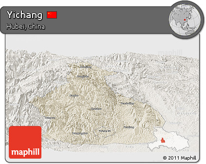 Shaded Relief Panoramic Map of Yichang, lighten
