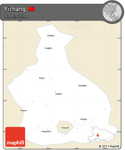 Classic Style Simple Map of Yichang, single color outside