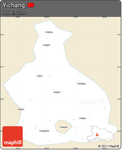 Classic Style Simple Map of Yichang, single color outside