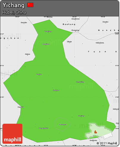 Political Simple Map of Yichang, single color outside, borders and labels