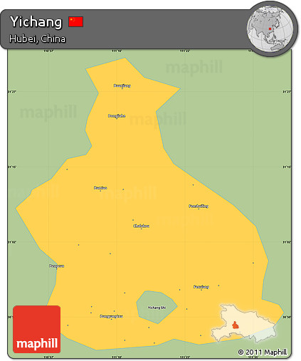Savanna Style Simple Map of Yichang, single color outside