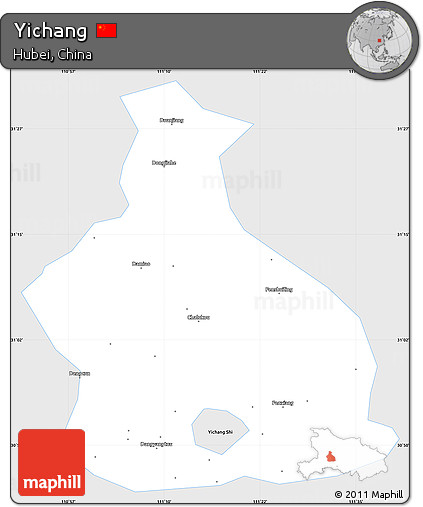 Silver Style Simple Map of Yichang, single color outside