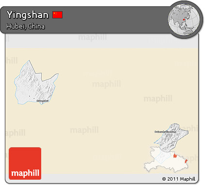 Classic Style 3D Map of Yingshan, single color outside